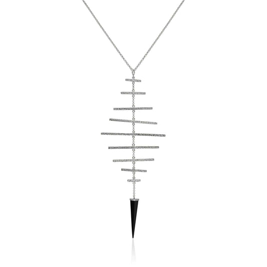 XL Spear Silver Necklace with Onyx